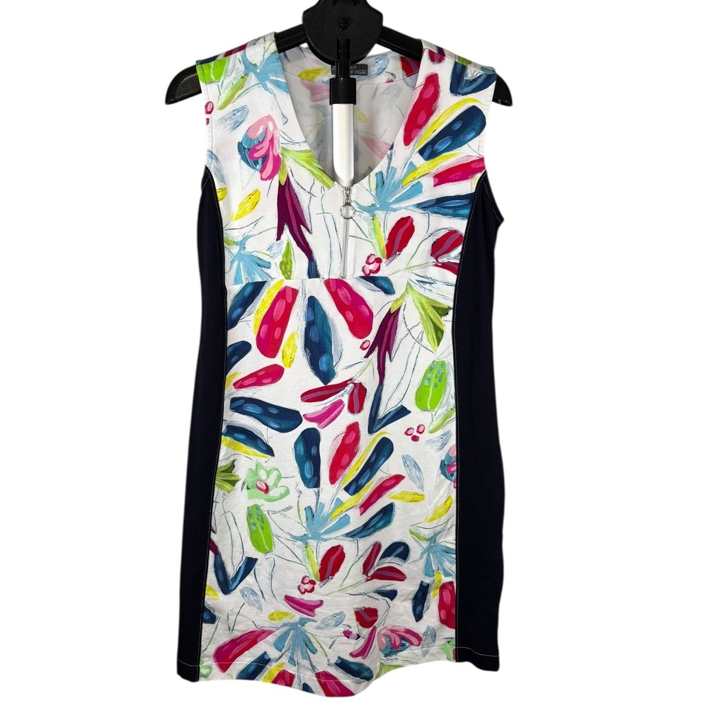 Simply‎ Art by Dolcezza Womens Abstract Floral V-Neck Zip Sleeveless Shift Dress